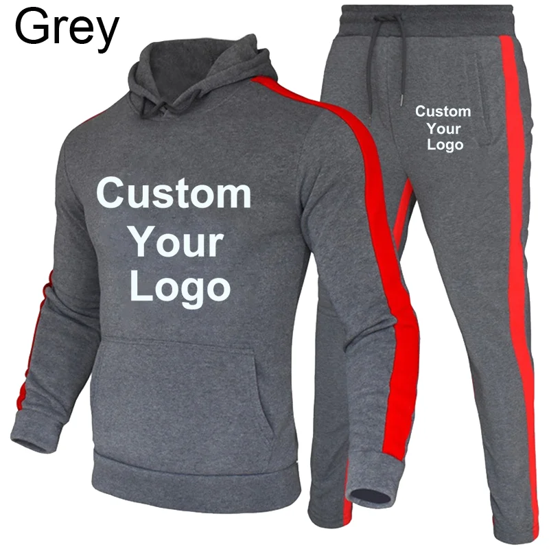 Men\'s New Fashion Custom Your Logo Casual Wear Hoodie Suit Hooded Sweater Pants Sports Suit