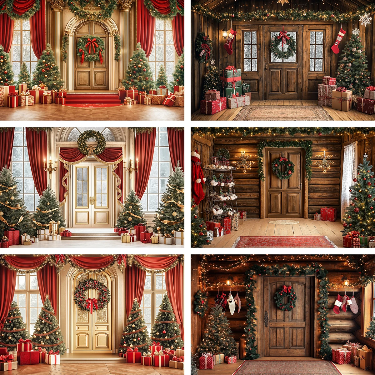 

Luxurious Christmas Door and Rustic Wooden Door Photography Backdrops for Adult Kids Portrait Background Photo Studio Props