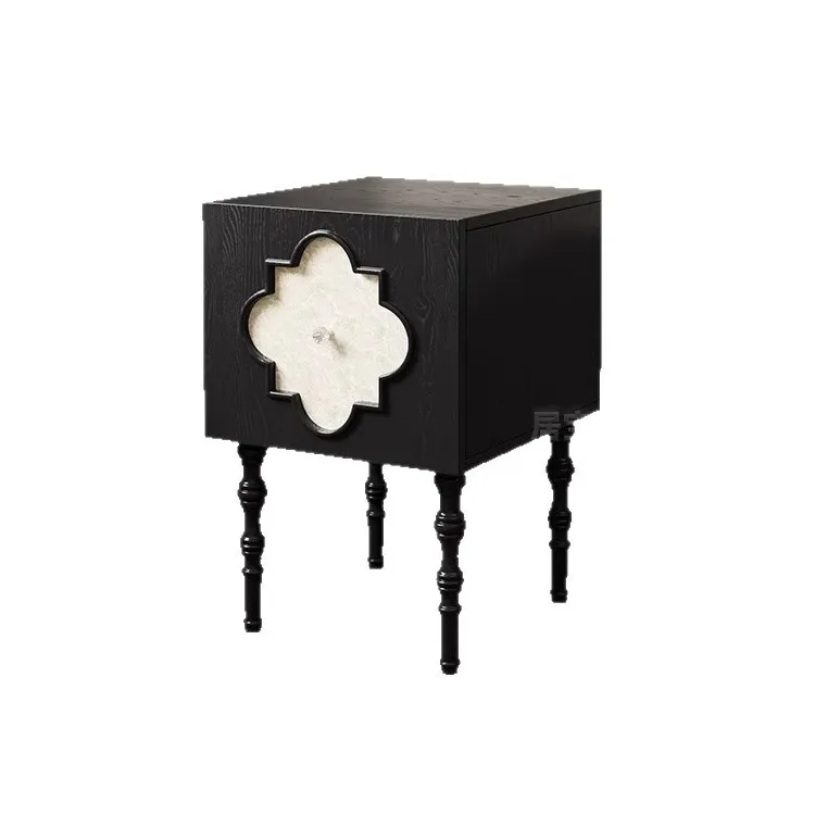 

Medieval bedside table French ash wood artistic four-leaf clover walnut sofa side table Bedroom bedside table