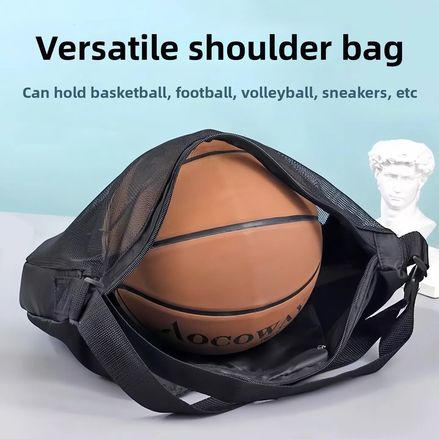 

Легкая сетчатая баскетбольная сумка — портативная спортивная сумка через плечо для футбола, волейбола, подходит для мяча размером 7, дышащая и удобная переноска