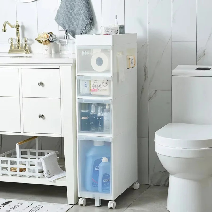 

Kitchen Bathroom Storage Cabinet Installation-Free Toilet Drawer Closestool Crevice Rack Ultra Narrow Organizer Rack Shelves