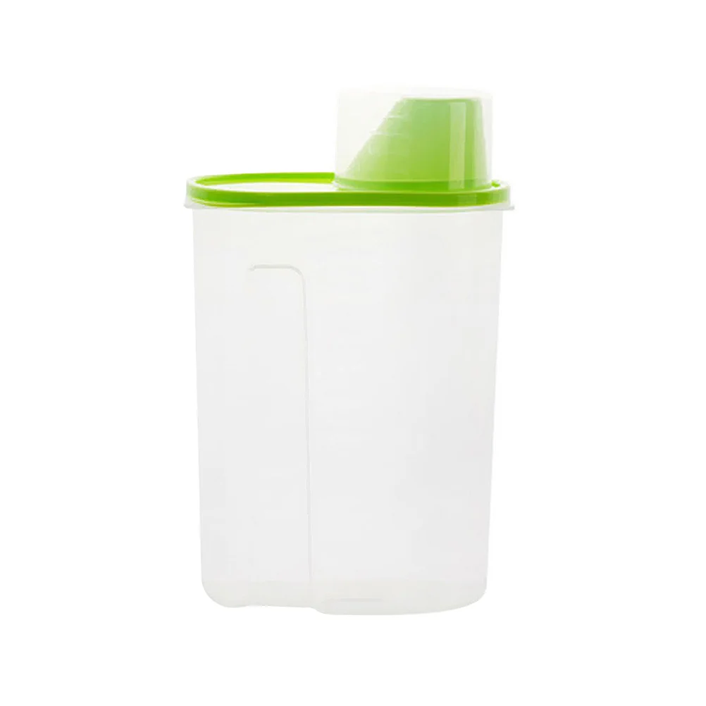 

Clear Plastic Food Storage Container with Measuring Cup Lid Large Capacity Airtight Jar for Grains Cereal Rice Beans Dry Food