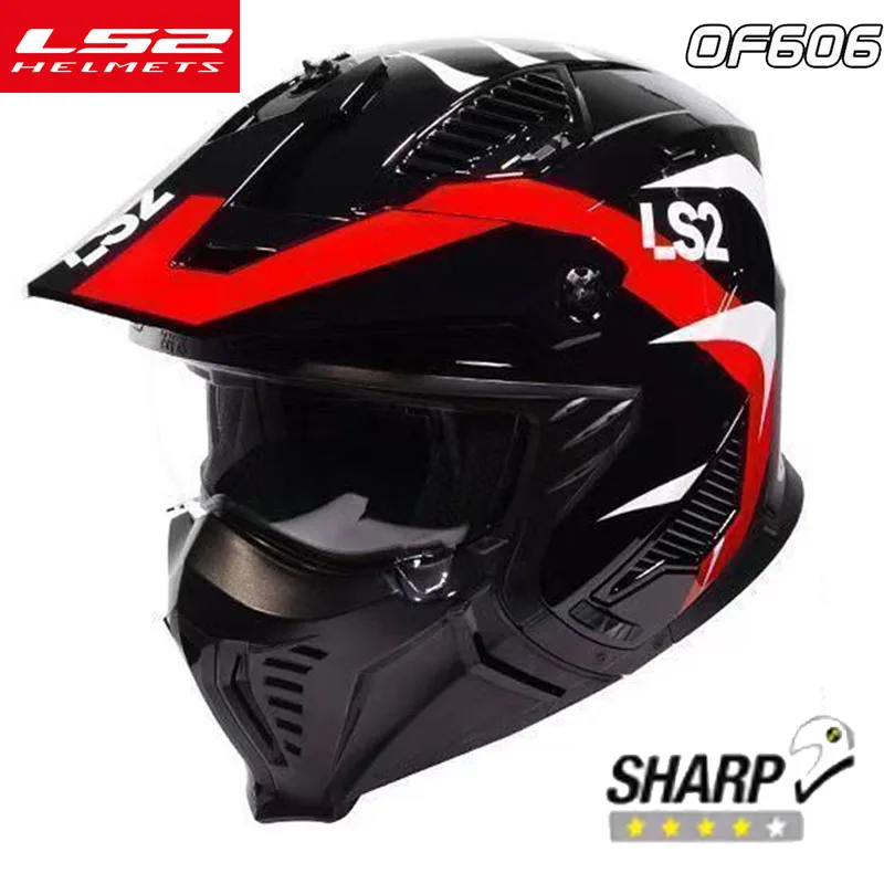 

LS2 OF606 Motorcycle Helmet Retro Street Fighter Combination Helmet black lens off-road Racing Casco Capacete Cascos para moto