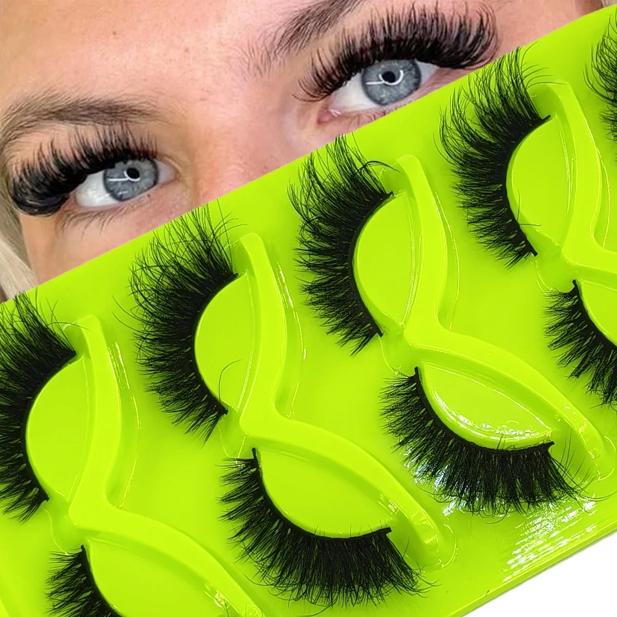 AMSDCN 5 Pairs Fake Lashes Fluffy Cat Eye Lashes Manga Fluffy Volume False Eyelashes Dramatic Thick Full Strip Faux Mink Lashes