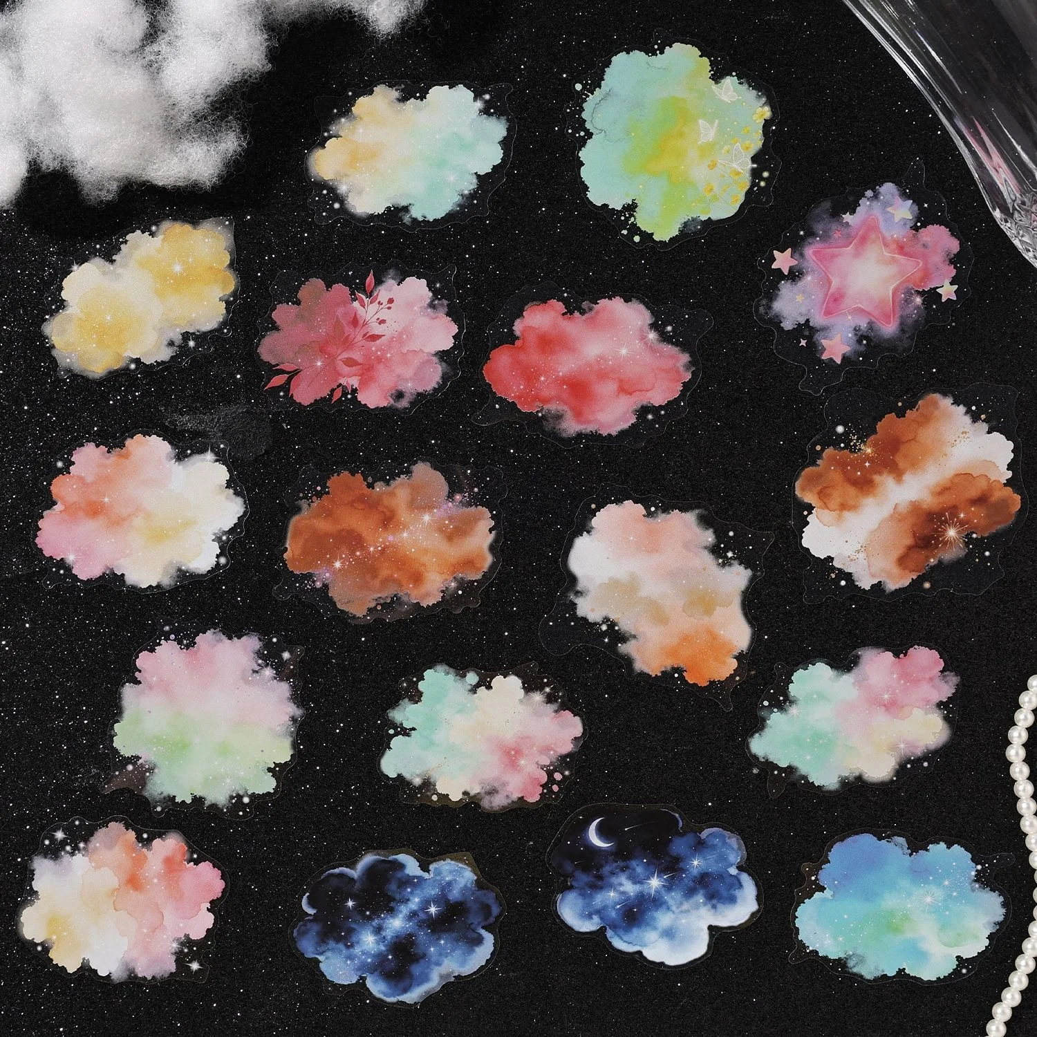 Dyed‑Star‑Record Series Sticker Pack, 20 Sheets Watercolor Blending Nebula Themed Decals for DIY Journal & Scrapbook Art Decor