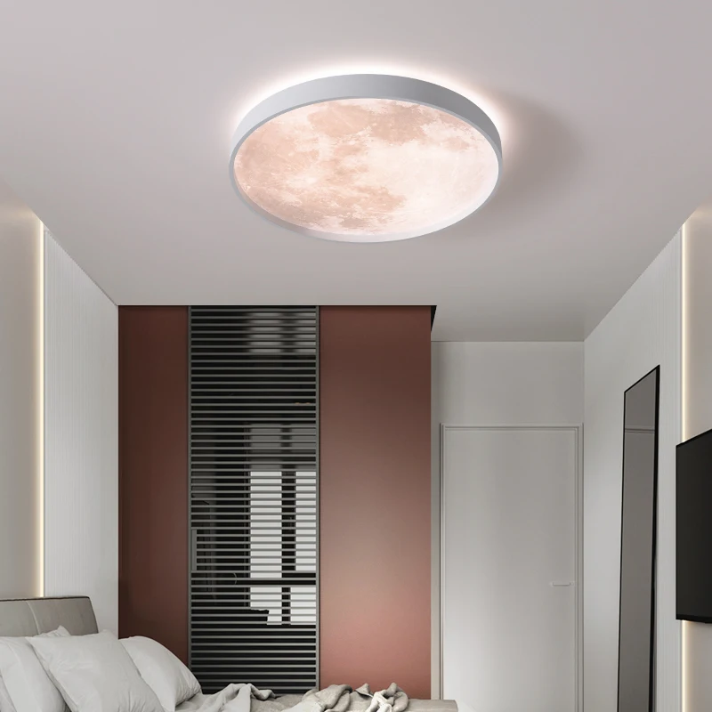 Modern Creative Moon Ceiling Lamps LED Ceiling Chandelier Simple Dining Kids Room Bedroom Circular Lamps Aisle Indoor Home Light