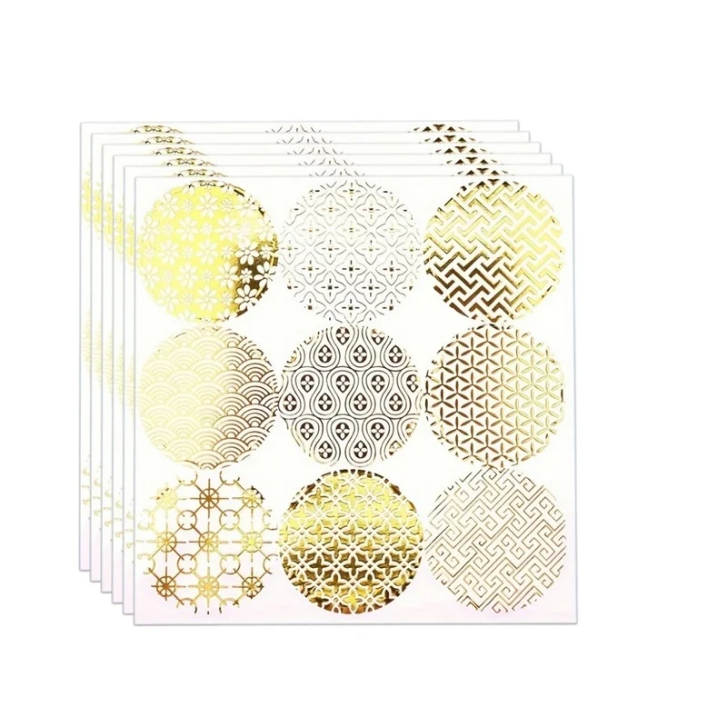 45Pcs/pack Gold Foil Round Stickers Geometric Pattern Seal Labels Vintage Decorative Stickers for Gift Envelope Packaging