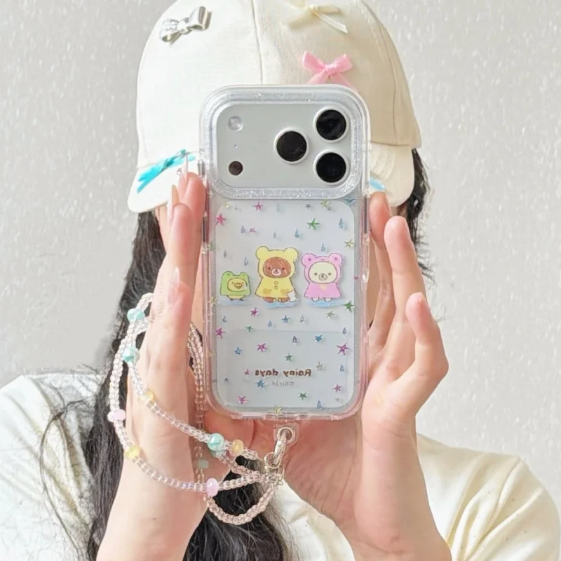 

Fashion Clear Cute Star Bear Phone Case For iPhone 17 Pro 16 15 14 Pro Max Cover with Chain Cartoon Protective Cases For Girls F