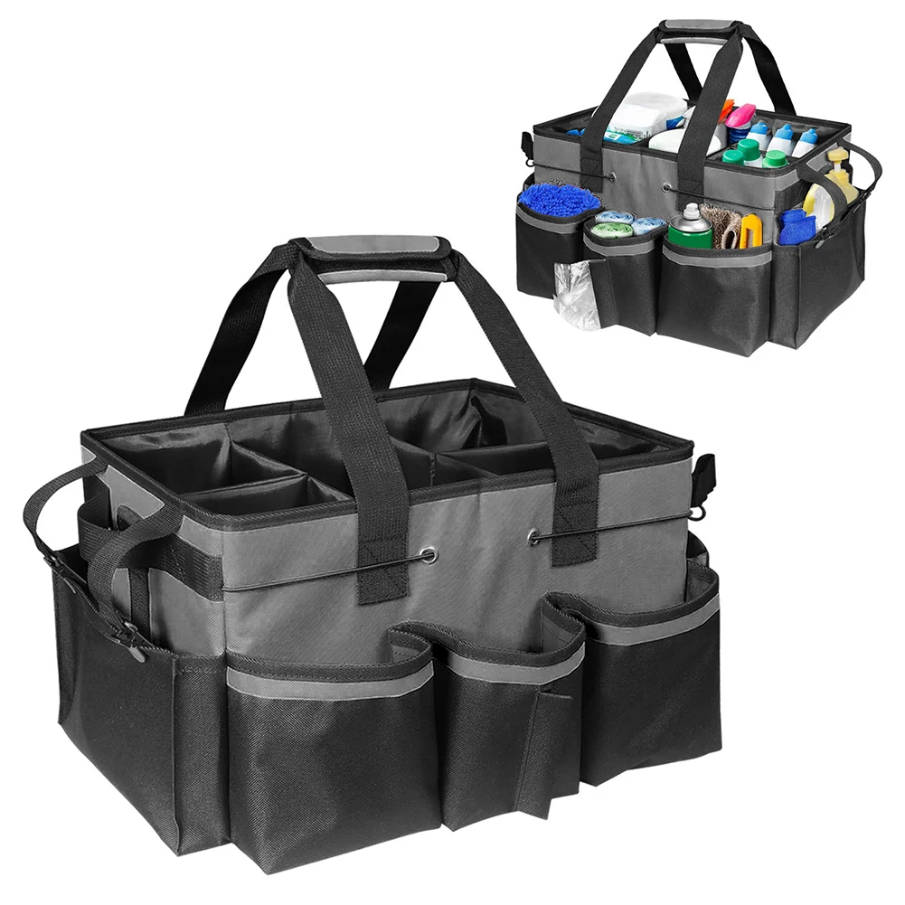 

Large Cleaning Supplies Bag with Multi-pockets Cleaning Organizer Tote Bag Detachable Divider Kitchen Cleaning Supplies Storage