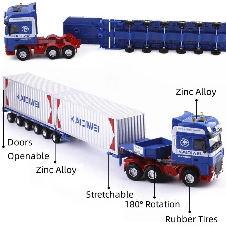 Rimorchio a piattaforma trasporto Container carro attrezzi auto giocattolo per bambini 1/50 Diecast modello di veicolo collezione educativa regalo