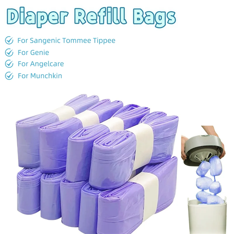 8PCS Garbage Bags Diaper Pail Refills Bags For Tommee Tippee Sangenic Simplee or Twist&click For Angelcare For Genie Trash