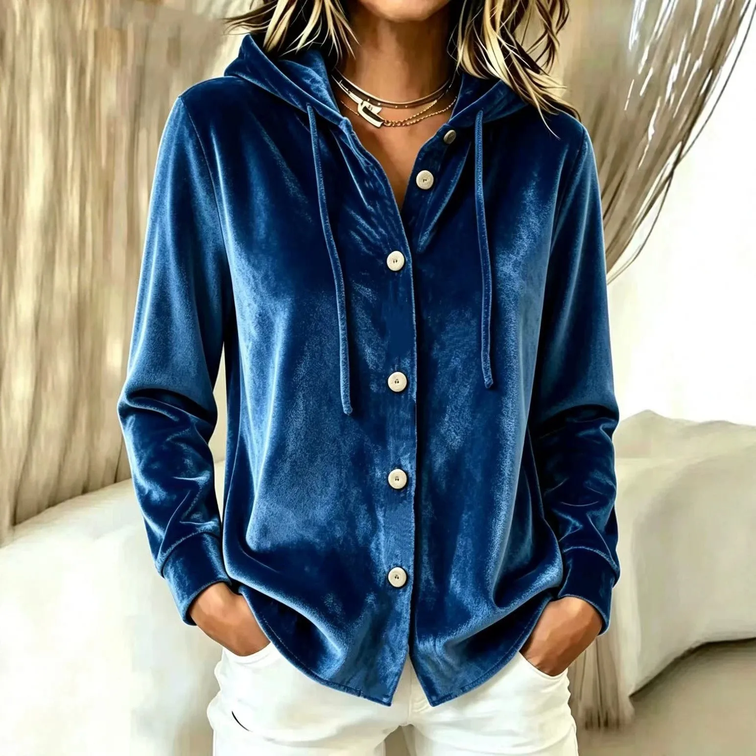 Loose Fit Casual Hoodie Regular Length with Zip Up Zip Up Hoodie Autumn Single Row Multi Button Placket Single Women Sweatshirts