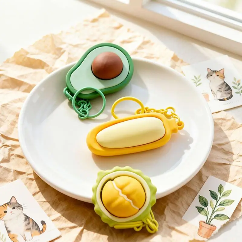 1PC Mini Gourmet Keychain Decompression Toy Anxiety Relief Toy Fried Egg Burger Sushi Avocado Durian Pendant Bag Backpack Decor.
