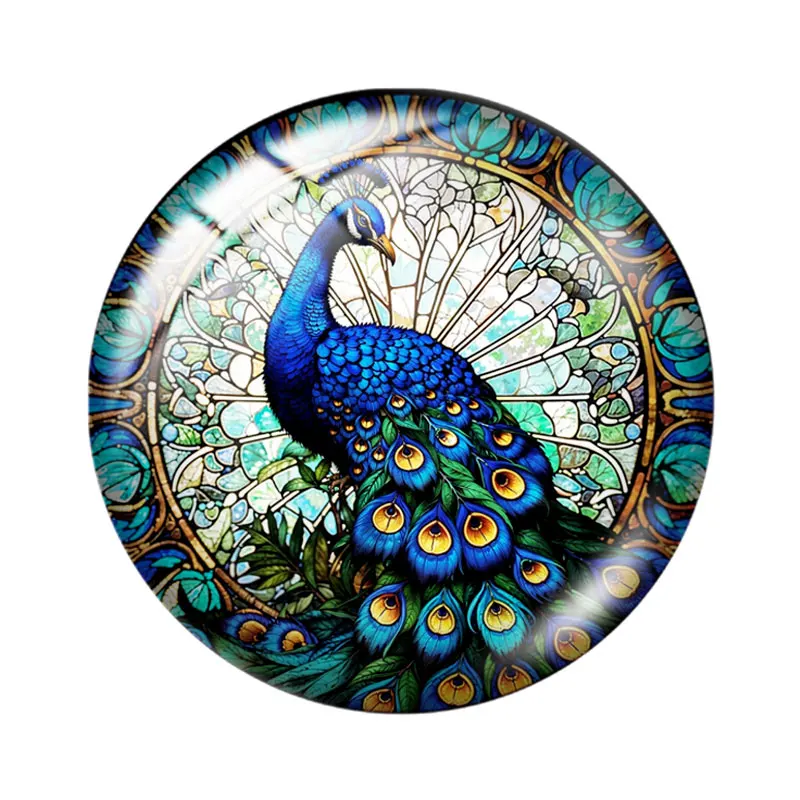 Majestic Peacock Mandala 10pcs 12mm/16mm/18mm/25mm Round Photo Glass Cabochon Demo Flat Back Making findings