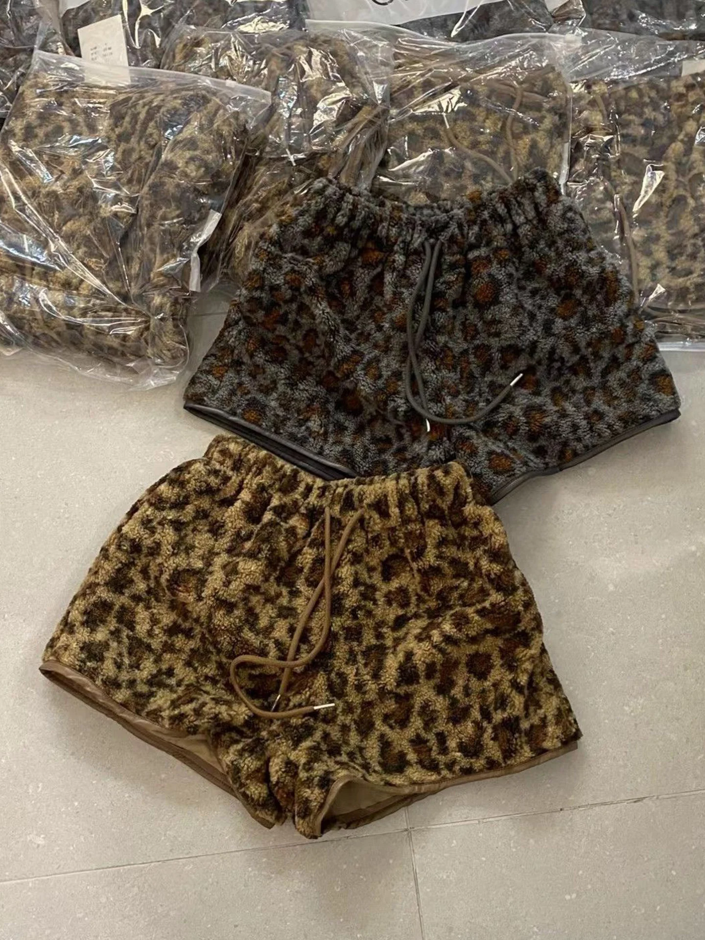 

Thiened High Waist Dstring Casual Pants Women's Spring Wide Leg ort Pants Retro Leopard Print Korean Sle Polyester F...