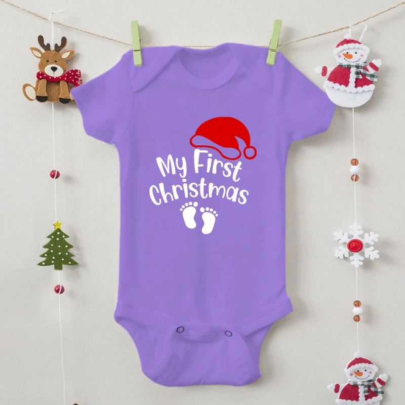 My First Christmas Print Baby Boy Girls Clothes High Quality Soft Cotton Newborn Bodysuits Funny Xmas Hat Pattern Infant Romper