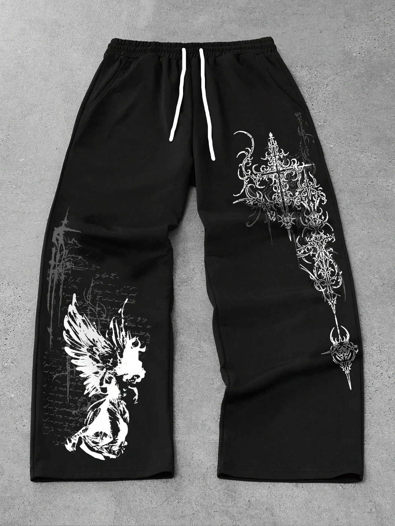 Y2K Grunge Gerade Sporthose, Schnelltrocknende Retro Gothic Dämonenkreuz Dunkle Grafik-Print Atmungsaktive Alltags-Jogginghose für Kinder – Detail 9