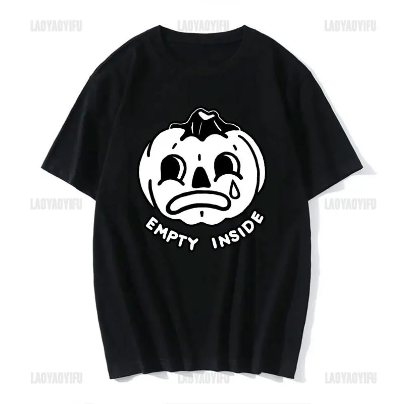 Empty Pumpkin Head Graphic Tshirt Funny Halloween T-shirt Men's and Women's Pure Cotton Tees Vintage Harajuku Hipster Streetwear