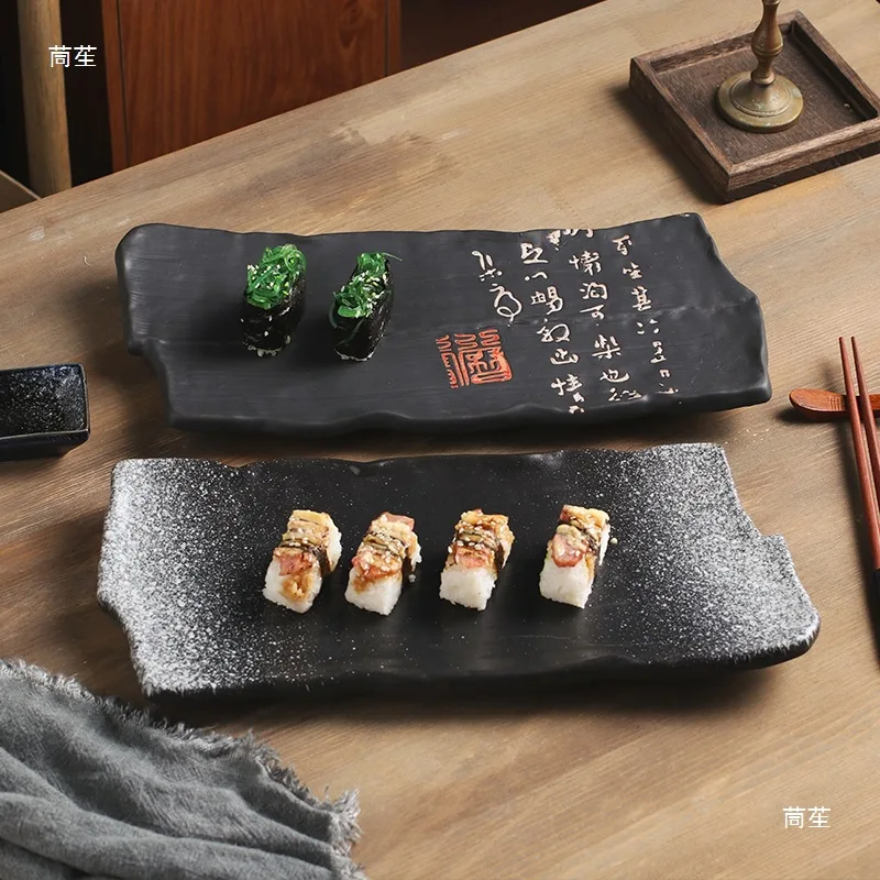 Tableware Japanese cuisine Sushi plate Large restaurant Long plate Rectangle ceramic  Dim sum plate Flat - view 2