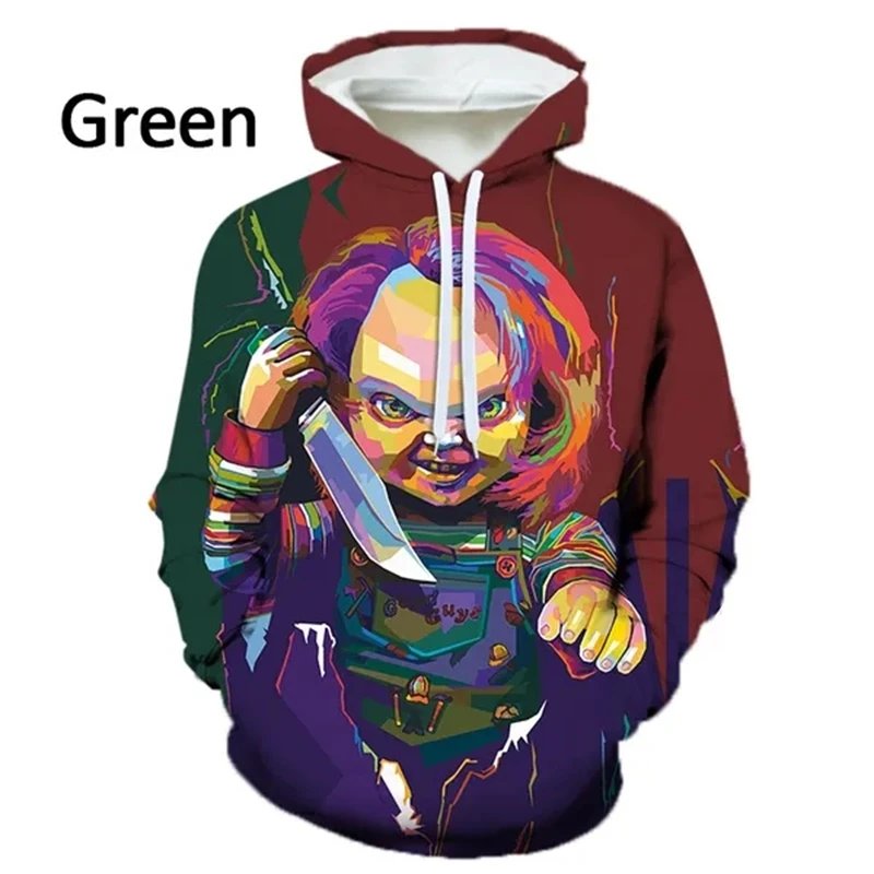 Autumn Hoodie 3D Printing Men\'s Fun Chucky Doll Hoodie Movie Kids Games Horror Casual Hoodies Sweatshirt Pullovers Tops Hooded