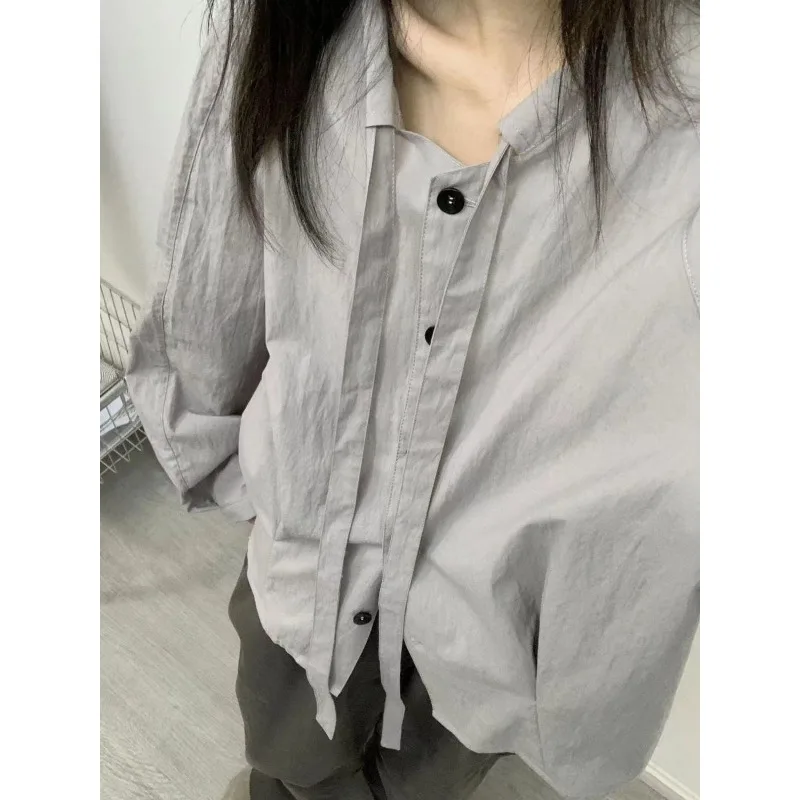 QWEEK-Camisa de manga longa vintage para mulher, blusas preppy com renda, botão para cima, moda Harajuku japonesa, streetwear casual, Y2K, verão