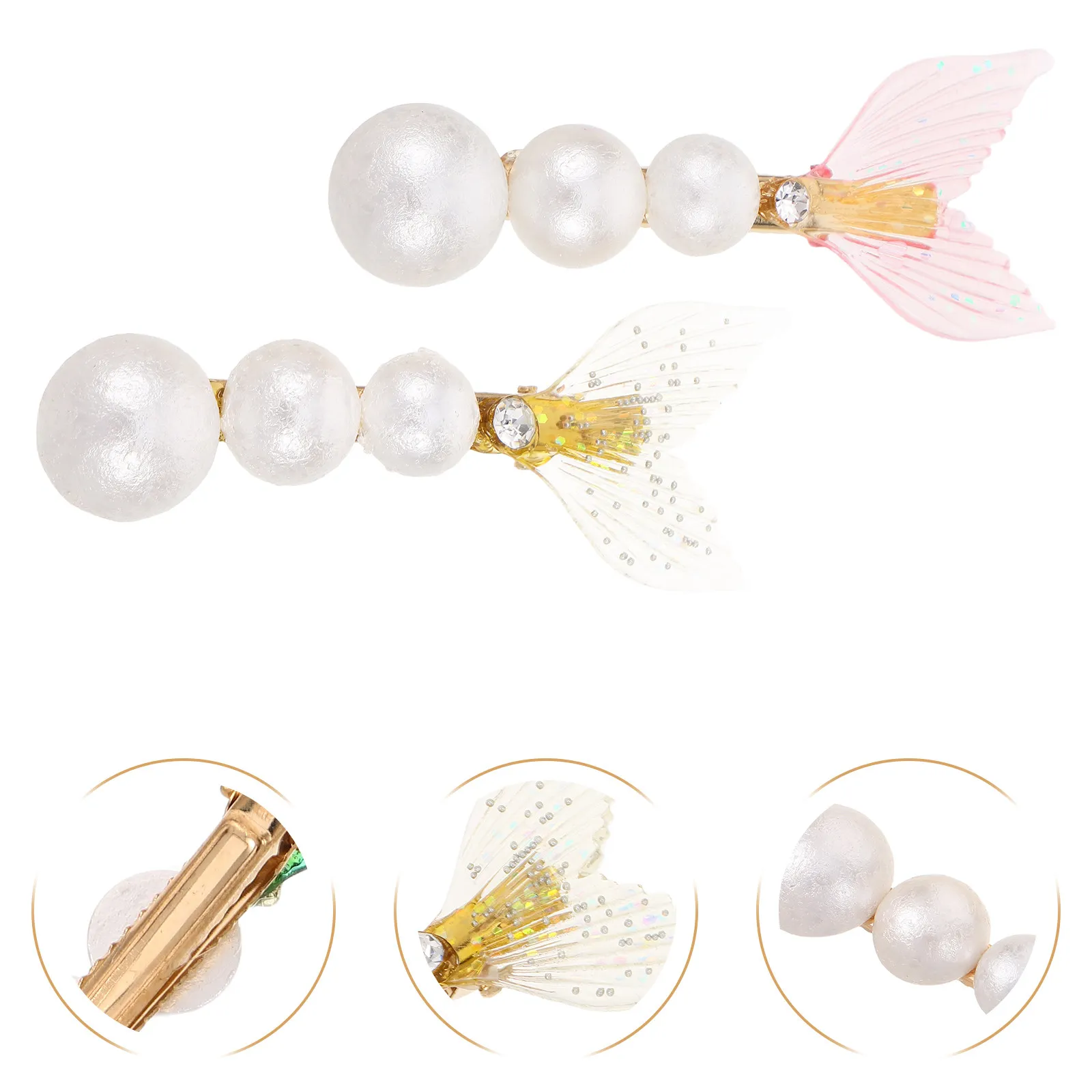 

6Pcs Rhinestone Mermaid Tail Pearl Hair Clips Fish Design Salon Claw for Women Girls Sparkly Hair Styling Accessories