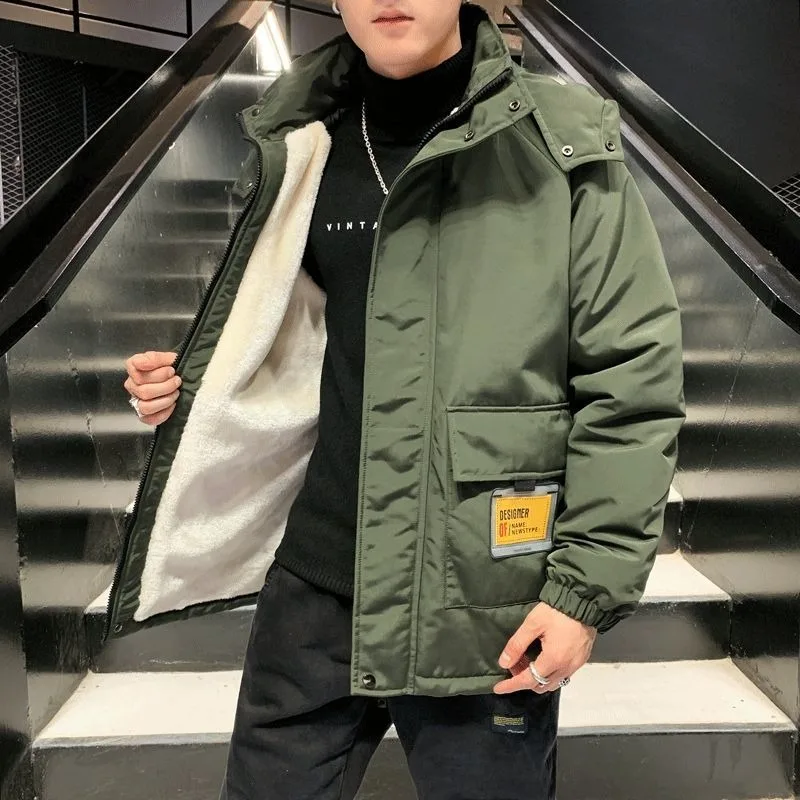 

2023 New Men Cotton Coat Winter Jacket Mid-length Large Size Dad Parkas Brushed Thicken Warm Outwear Removable Cap Overcoat