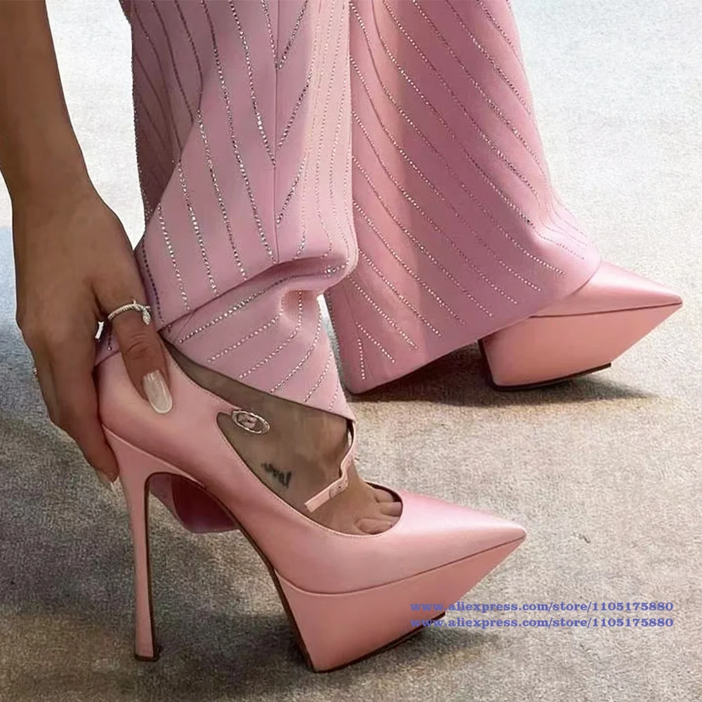 منصة الكاحل أبازيم الأشرطة الصنادل مدبب تو عالية الكعب مضخات مصمم النساء فستان أحذية الحفلات Sandalias De Mujer Verano #6