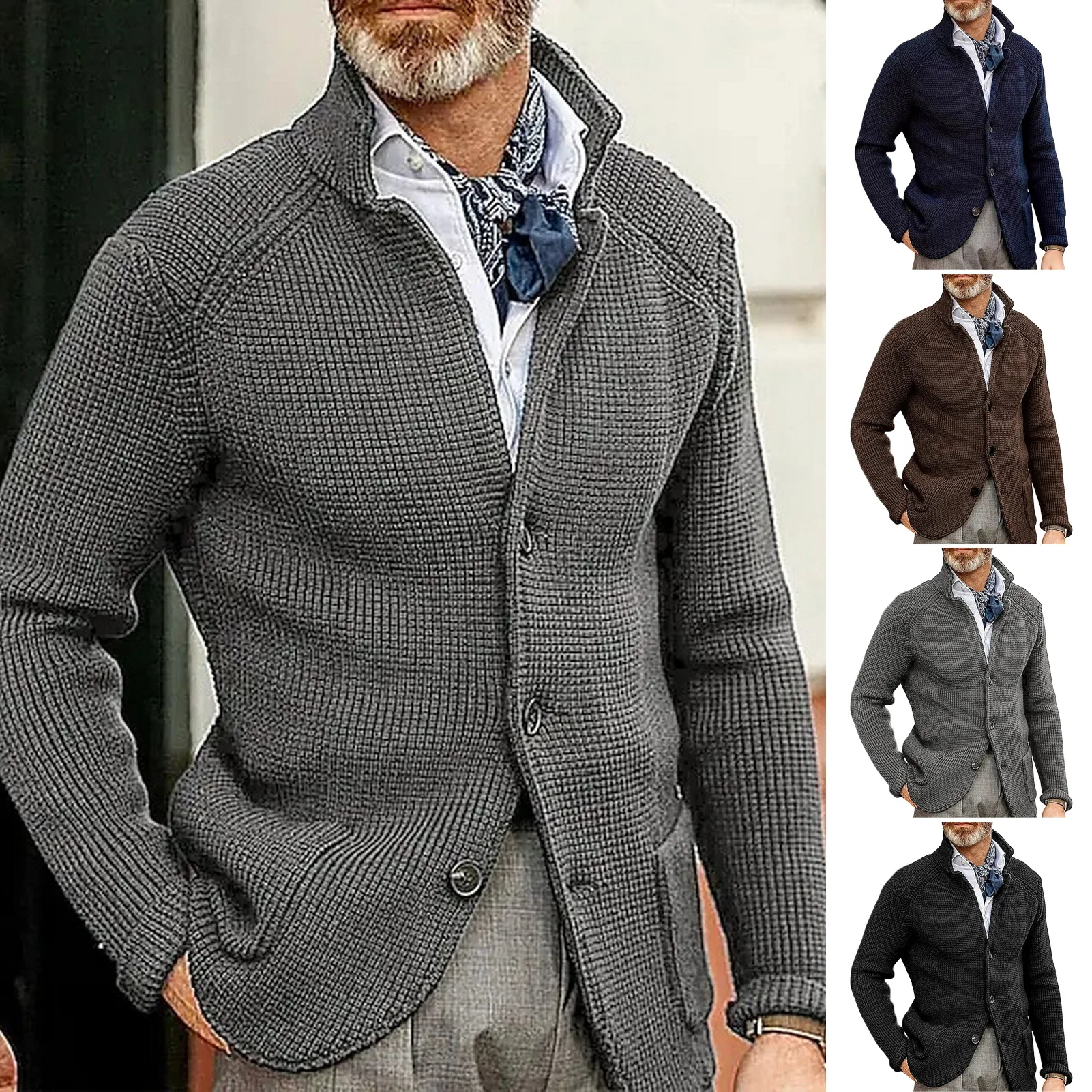 Sweater Long Sleeve Solid Color V Neck Men Cardigan Single Breasted Button Winter Autumn Knitwear Pullover Jackets