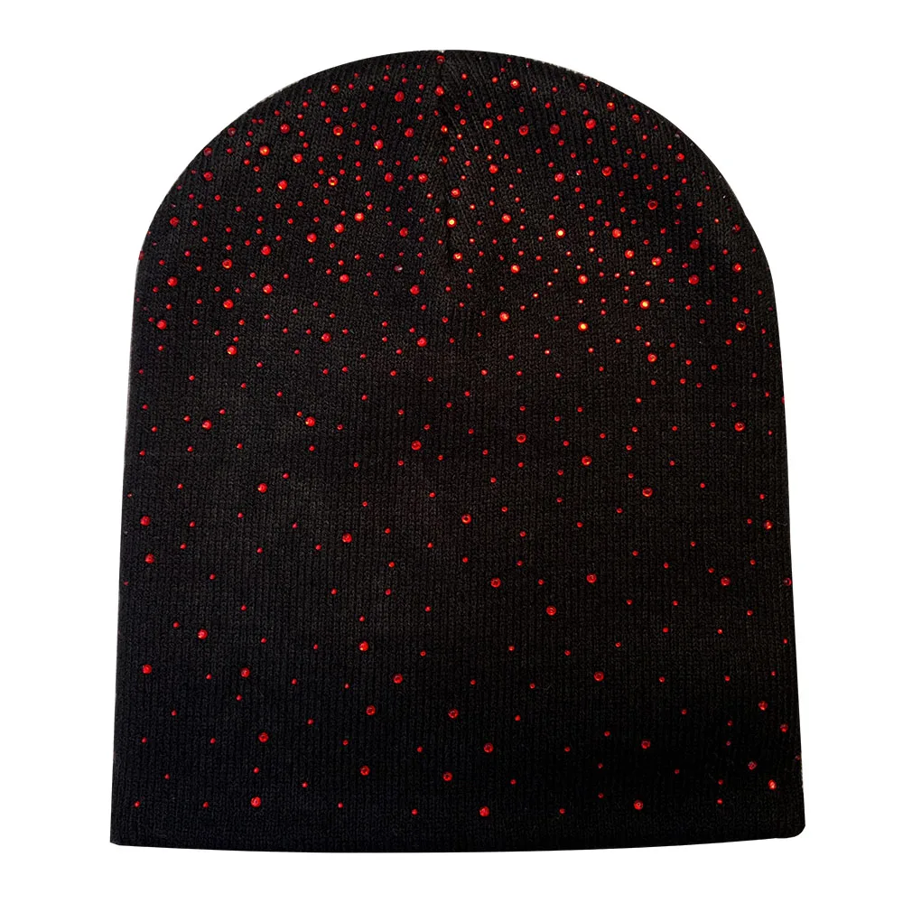 

New Autumn Winter Hats With Shining Rhinestone Warm Knitted Beanie Hats Cap Girl Female Casual Hats Outdoor Ski Beanie
