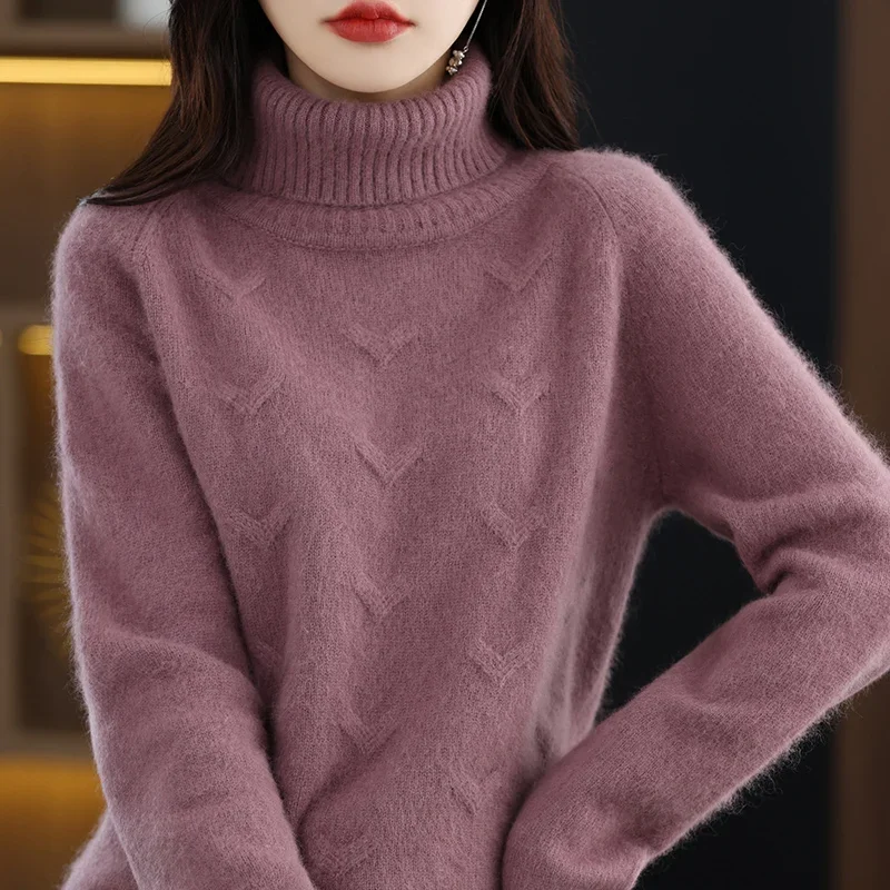 

2023 Women's High Polo Neck Sweater 100% Mink Fleece Sweater Thickened Knitwear Autumn and Winter Warm Cashmere Sweater Fashion