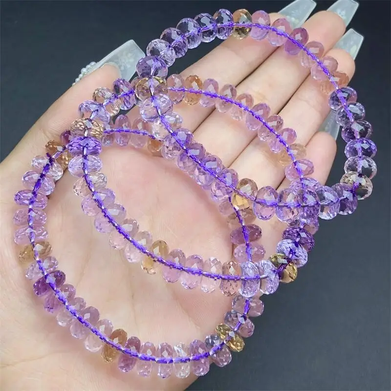 Natural Ametrine Facet Bracelet String Charms Handmade Fortune Energy Bangle Woman Amulet Jewelry Gift 1PCS 9-10.8MM