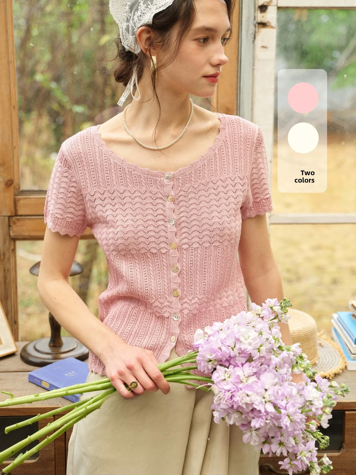 

SimpleRetro Summer Breathable Hollow out Knitted Short Sleeve Women's Open Cardigan Soft Linen Texture Simulation Casual Top