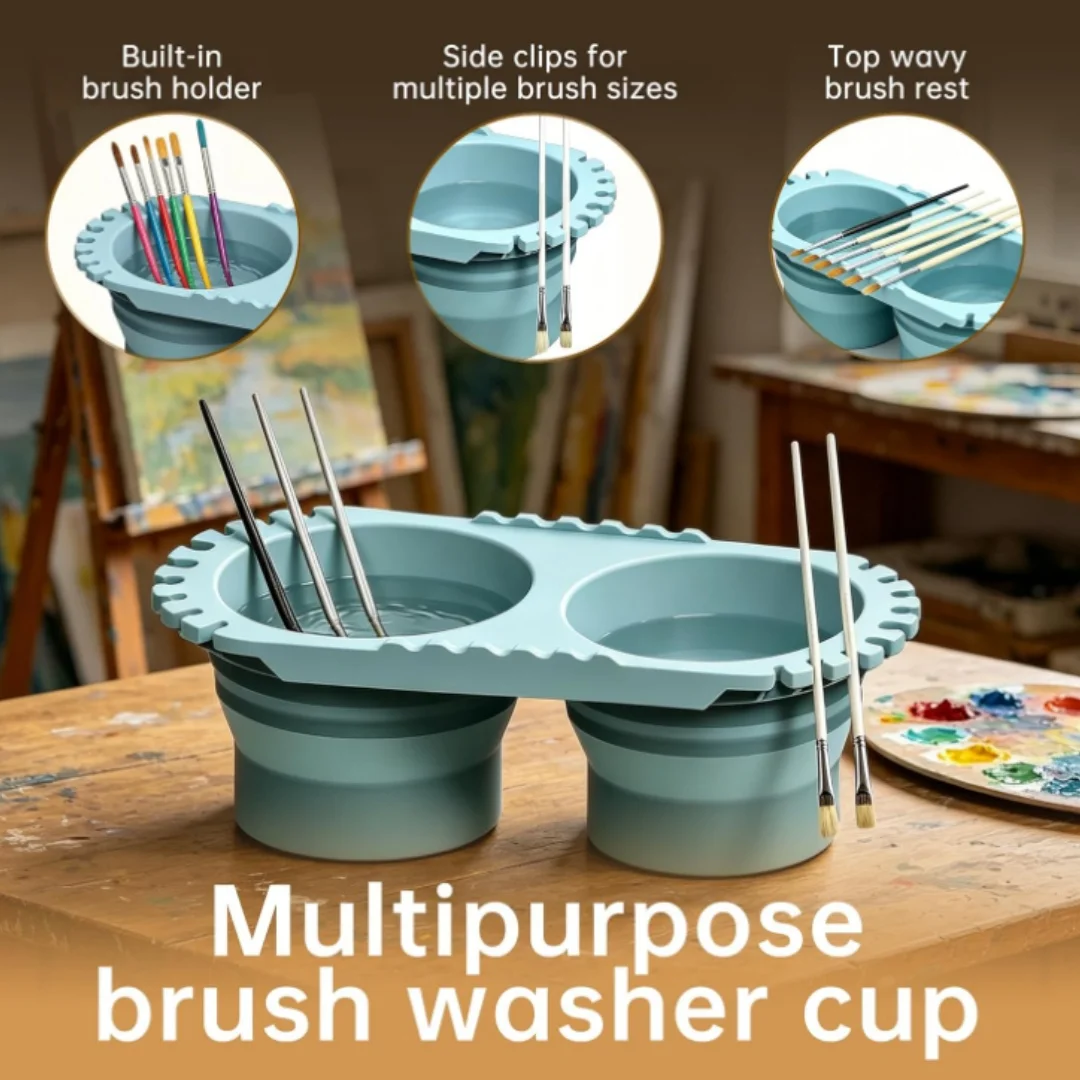 Pen Washing Bucket Portable Foldable Art Silicone Water Bucket Water Powder Pigment Bucket Color Mixing Painting Brush Washer