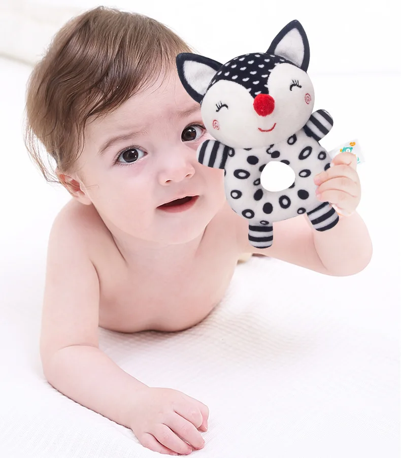 Happy Monkey Newborn Hand Rattle Baby Toy Bell Baby Black and White Toy Fox Elephant Rattle