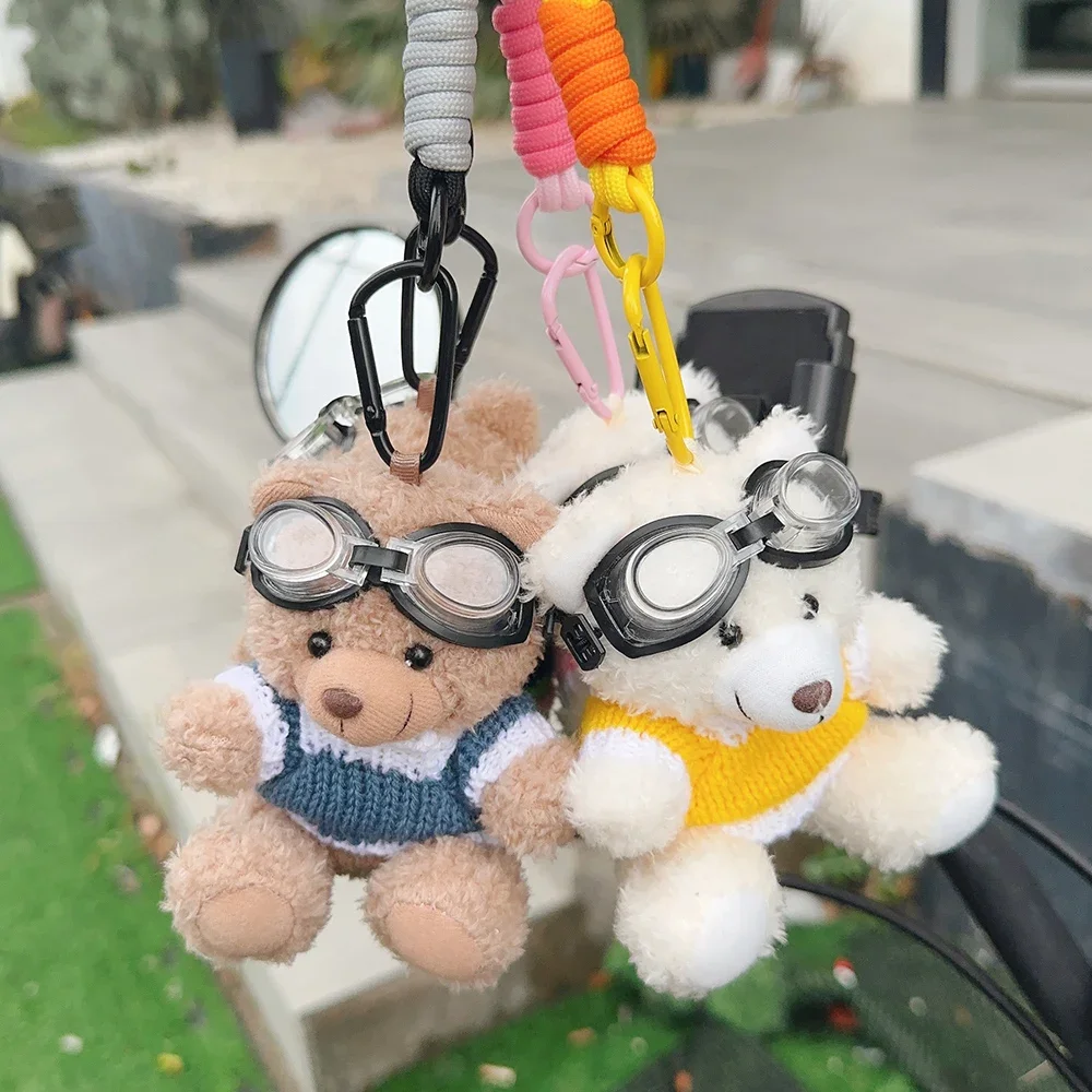 Lovely Cartoon Small Bear Plush Cool Keychain Toy Brown White Bear Clothes Glasses Bear Doll  Idear Gift For Couple Bag Pendant
