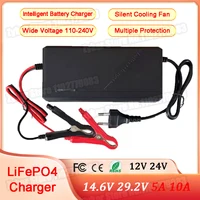 Cargador de batería Lifepo4 de 14,6 V, 29,2 V, 5A, 10A, 4S, 8S, 12V, 24V, cargador inteligente para batería de fosfato de hierro y litio, cargador de 110V-240V