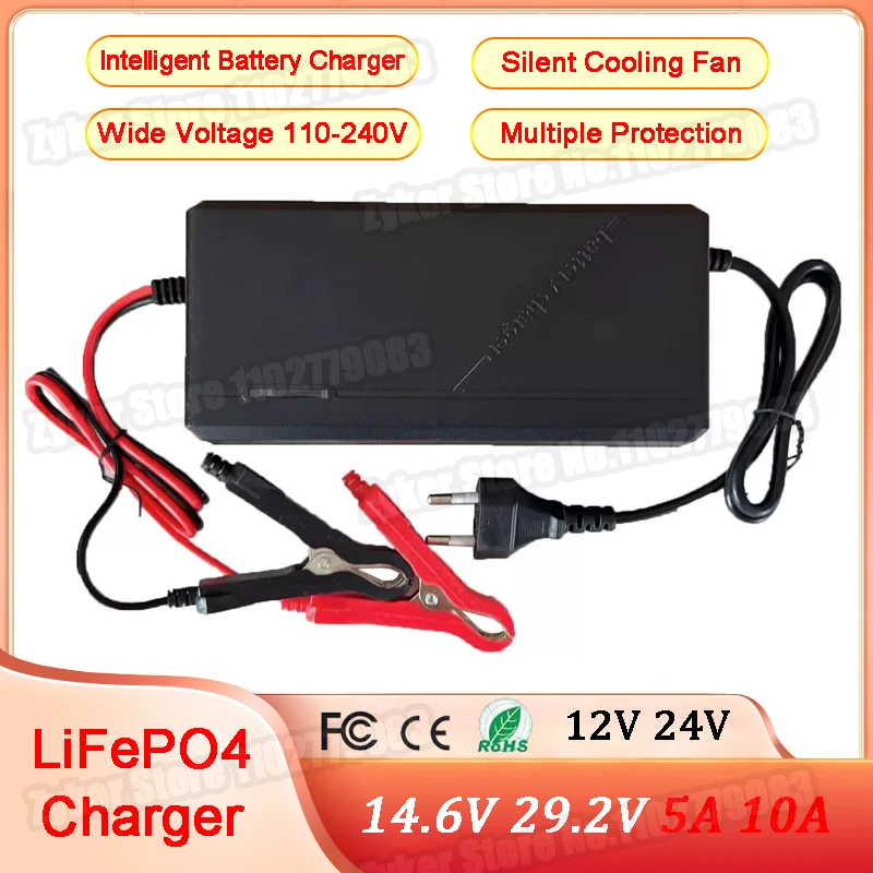 14.6V 29.2V 5A 10A Lifepo4 Battery Charger 4S 8S 12V 24V Smart Charger For Lithium Iron Phosphate Battery Pack 110V-240V Charger