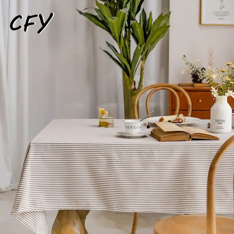 

American Style Blue Stripe Pattern Cotton Linen Rectangular Tablecloth Home Coffee Dining Table Fireplace Microwave Cover