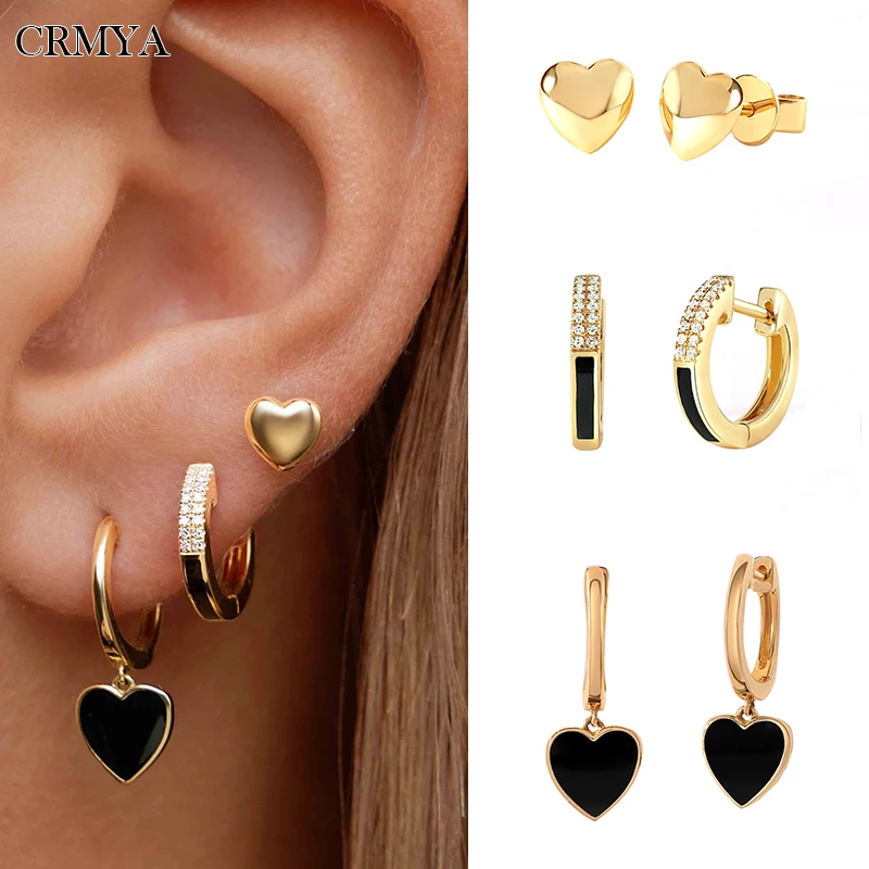 CRMYA Gold color Hoop Stud Drop Earrings For Women Classic Piercing Heart Stud Dangle Earring 2022 Party Jewelry Wholesale