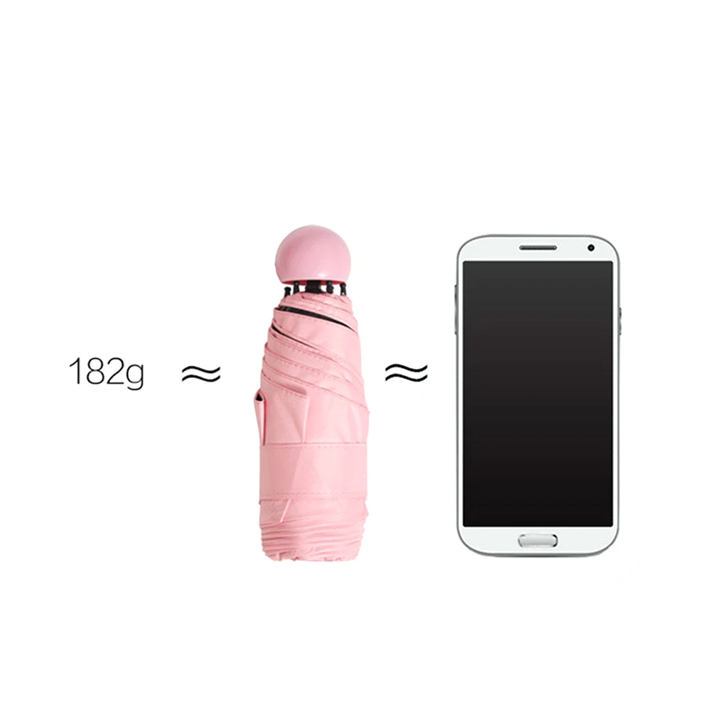 

Mini Sunshade Umbrella Compact Portable Lightweight 5 Folding Unbrella Capsule Case Foldable Windproof 210T Cloth Density