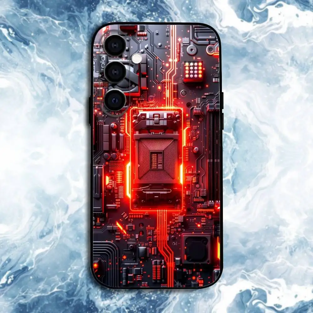 حافظة هاتف ai بتقنية لوحة الدائرة لهاتف سامسونج جالاكسي A73، A72، A71، A70، A53، A52، A51، غلاف أسود ناعم آخر