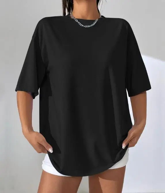 

Summer 2026 Women's Basic Solid Color Long Sleeve T-Shirt Loose Fit Medium Length Casual Top for All Seasons