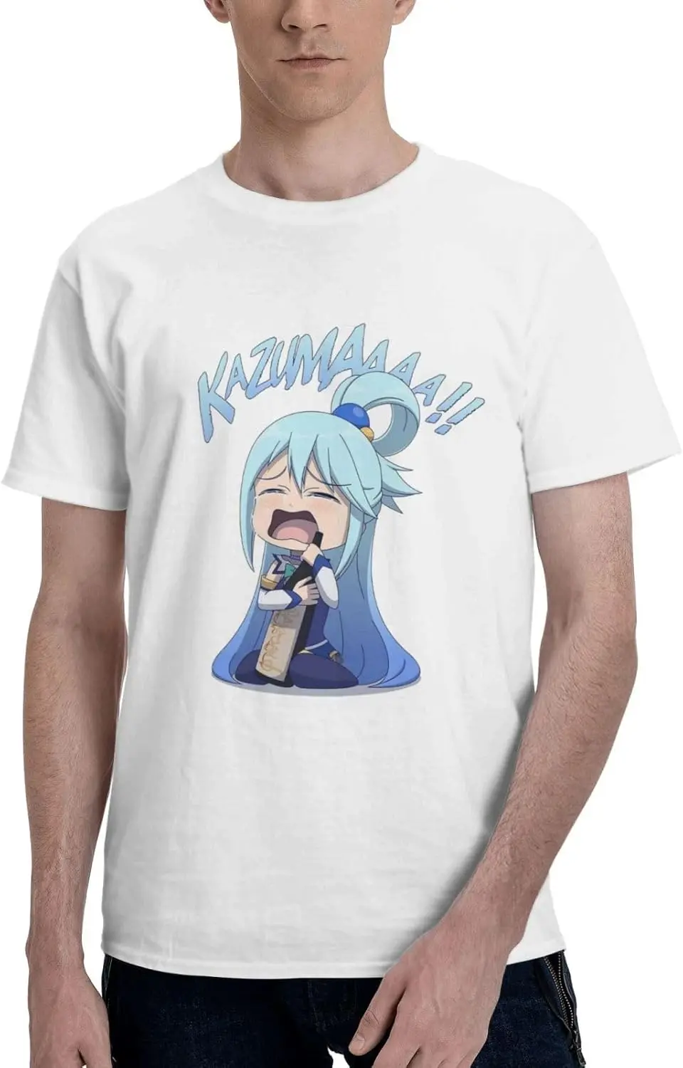 

Аниме Konosuba Aqua Футболка мужская летняя хлопковая Футболка с круглым вырезом модная футболка крутые повседневные топы
