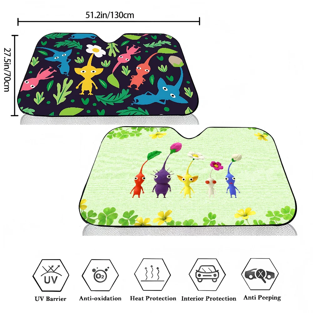 Pikmin Game Foldable Front Windshield Sunshade 70x130cm Anime Cartoon Foils Car Sun Visor Sun Shade Protect
