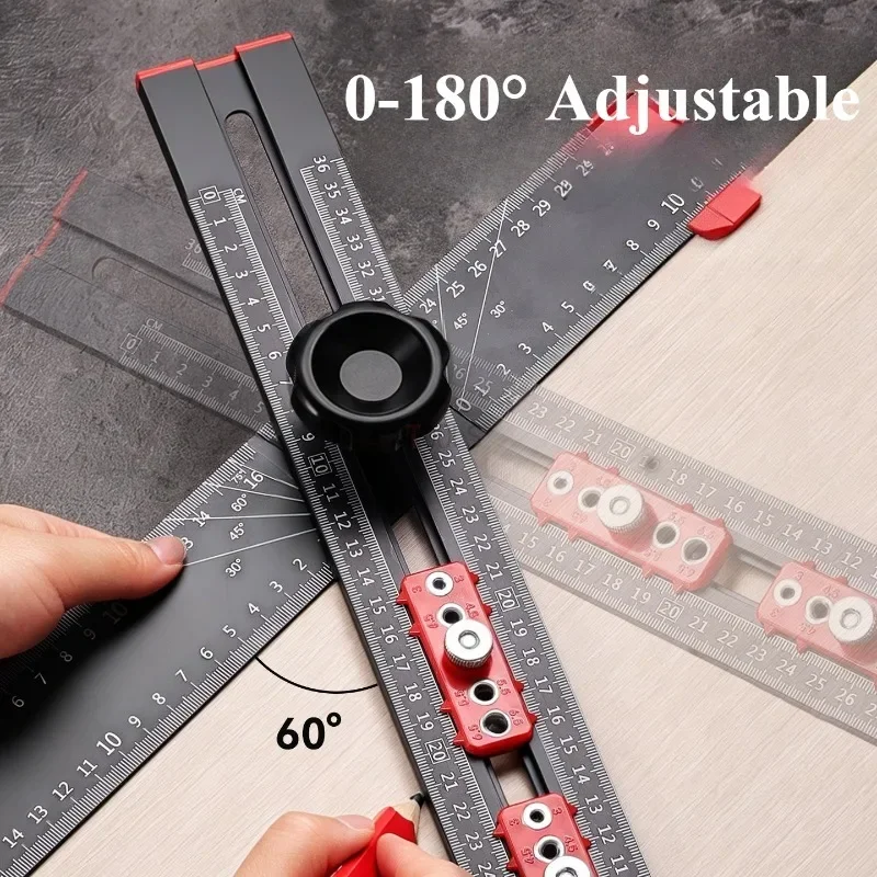 DMH-35cm Drilling Marking Locator Multifunctional Adjustable Layout Combination Square 0-180° Angle Gauge Woodworking Measuring