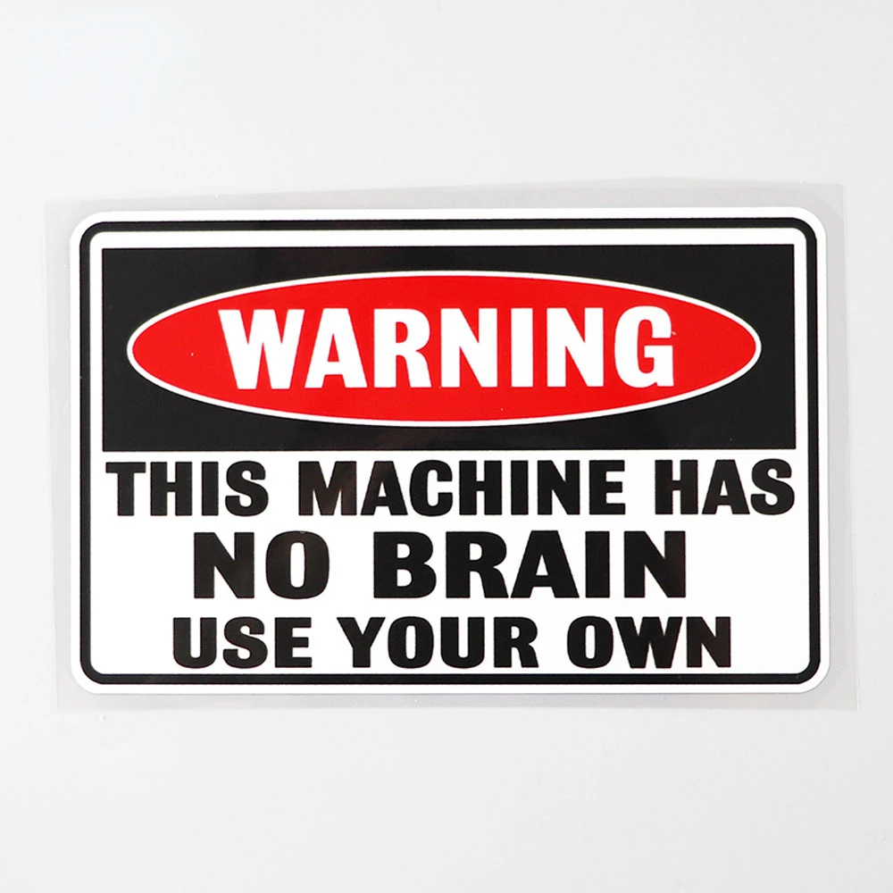 personalized warning this machine has no brain decals for mountain bikes, bumper waterproof sticker 14.3cmx8.9cm