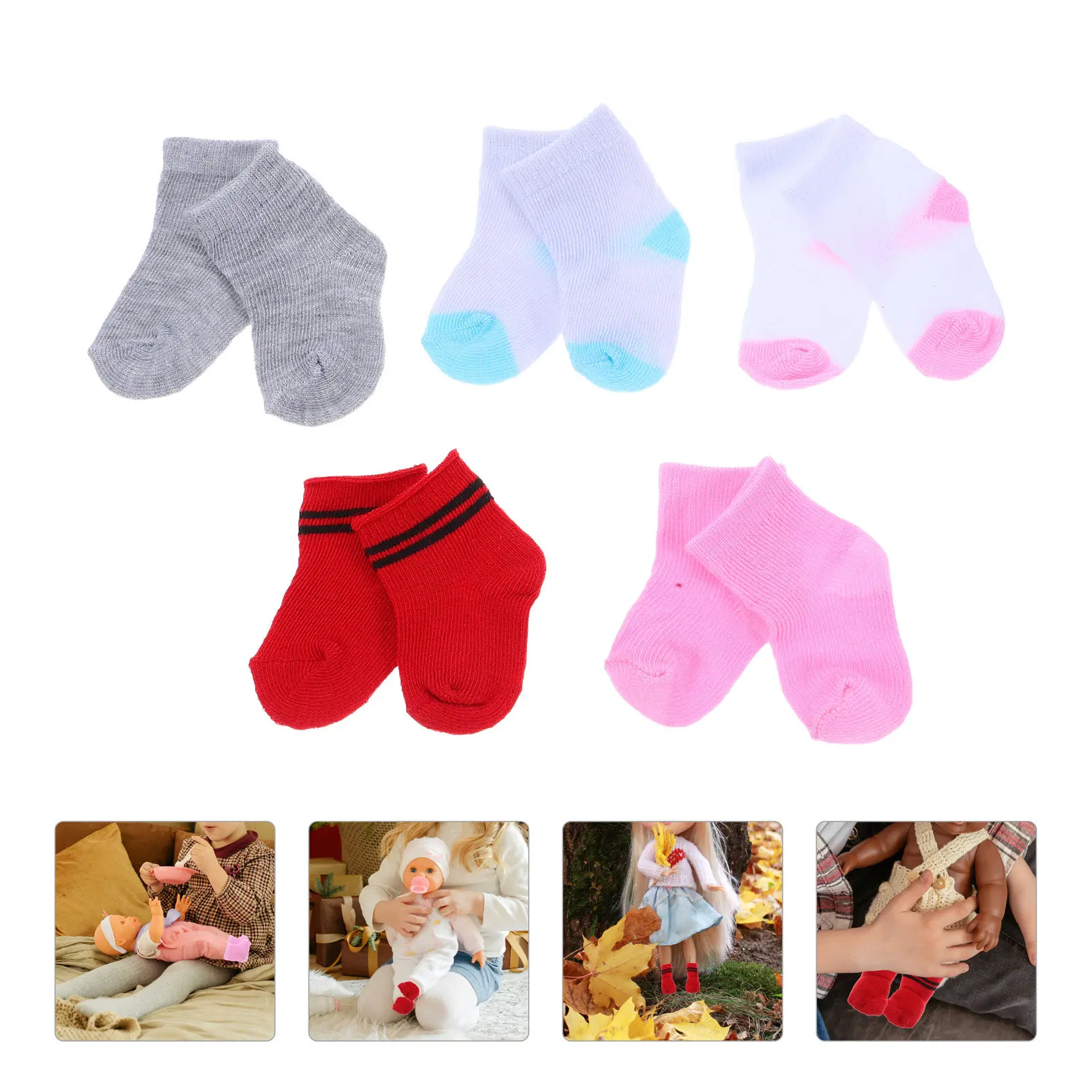 

5Pairs Elegant Babydoll Socks Set for 18 Inch Girl Soft Comfortable Lace Bow Design Pretend Play Dress Up Costume