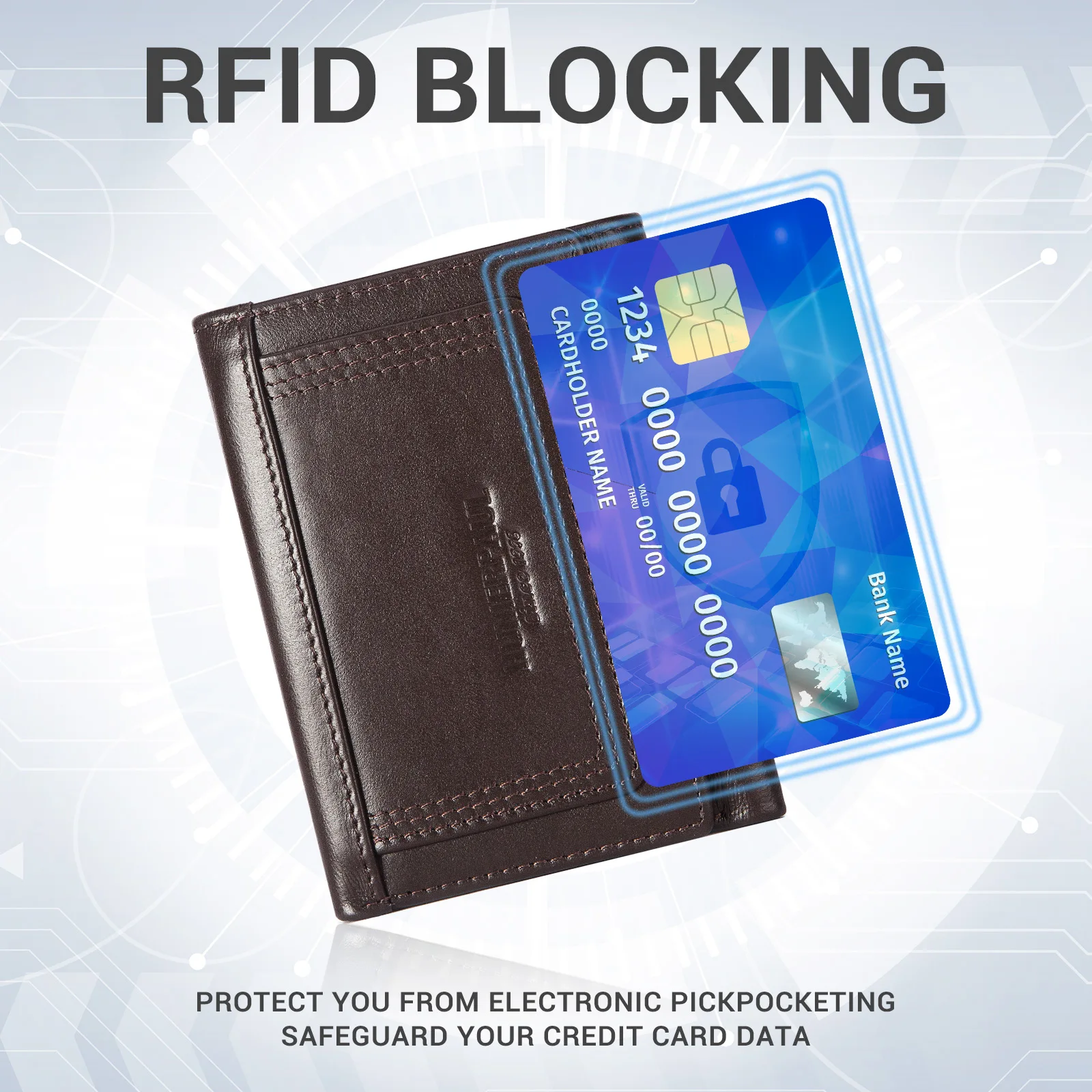 HUMERPAUL dompet ramping untuk pria, tas genggam kecil mewah pria lipat tiga kulit asli RFID dengan ritsleting kantung koin