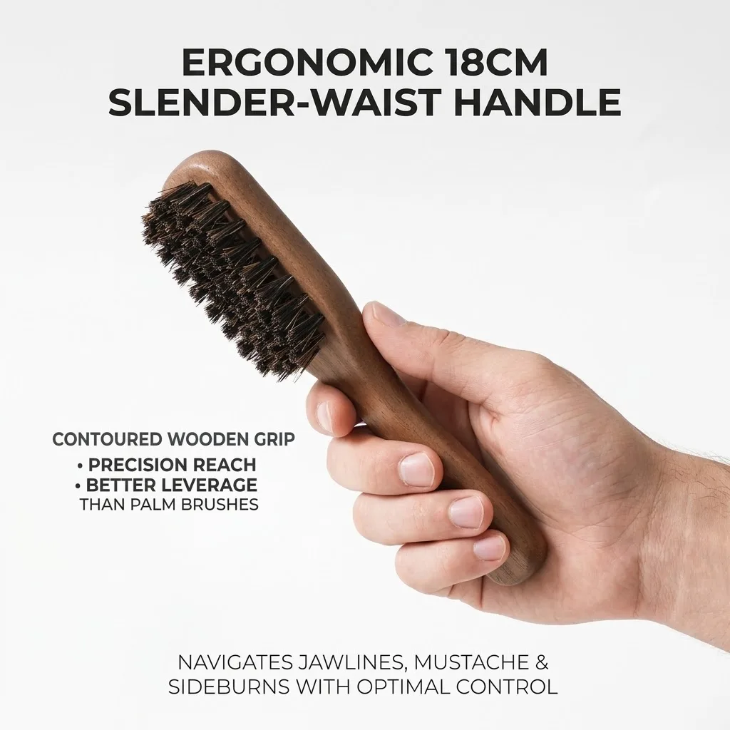 Natural Boar Bristle Beard Brush with Ergonomic Handle